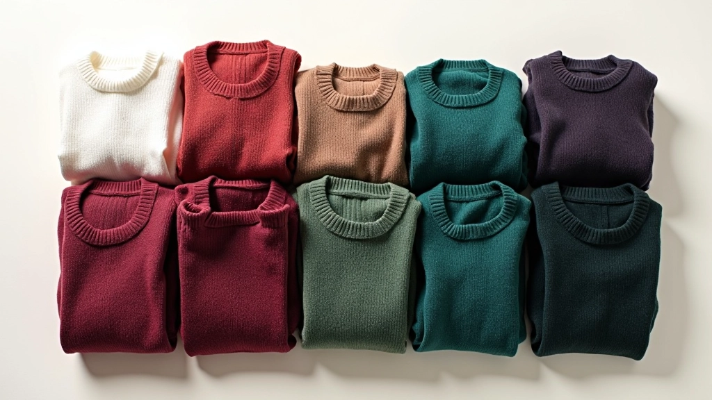 Colorful sweaters and clothing arranged by color palette - from neutrals to jewel tones - hanging on a white clothing rack