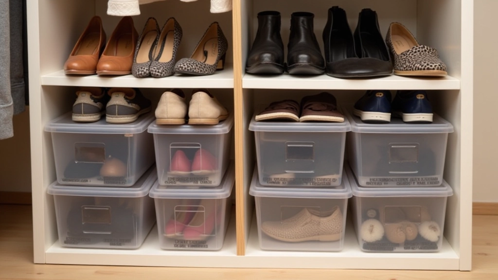 Shoe rack displaying organized footwear collection